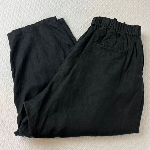 Vintage Women's Medium Black Pull on Linen Blend Cropped Pants Baggy Casual Beac - Picture 9 of 12